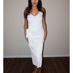 Forever 21 Contemporary Ivory Ribbed Tie-Wrap Midi Dress – Size S.